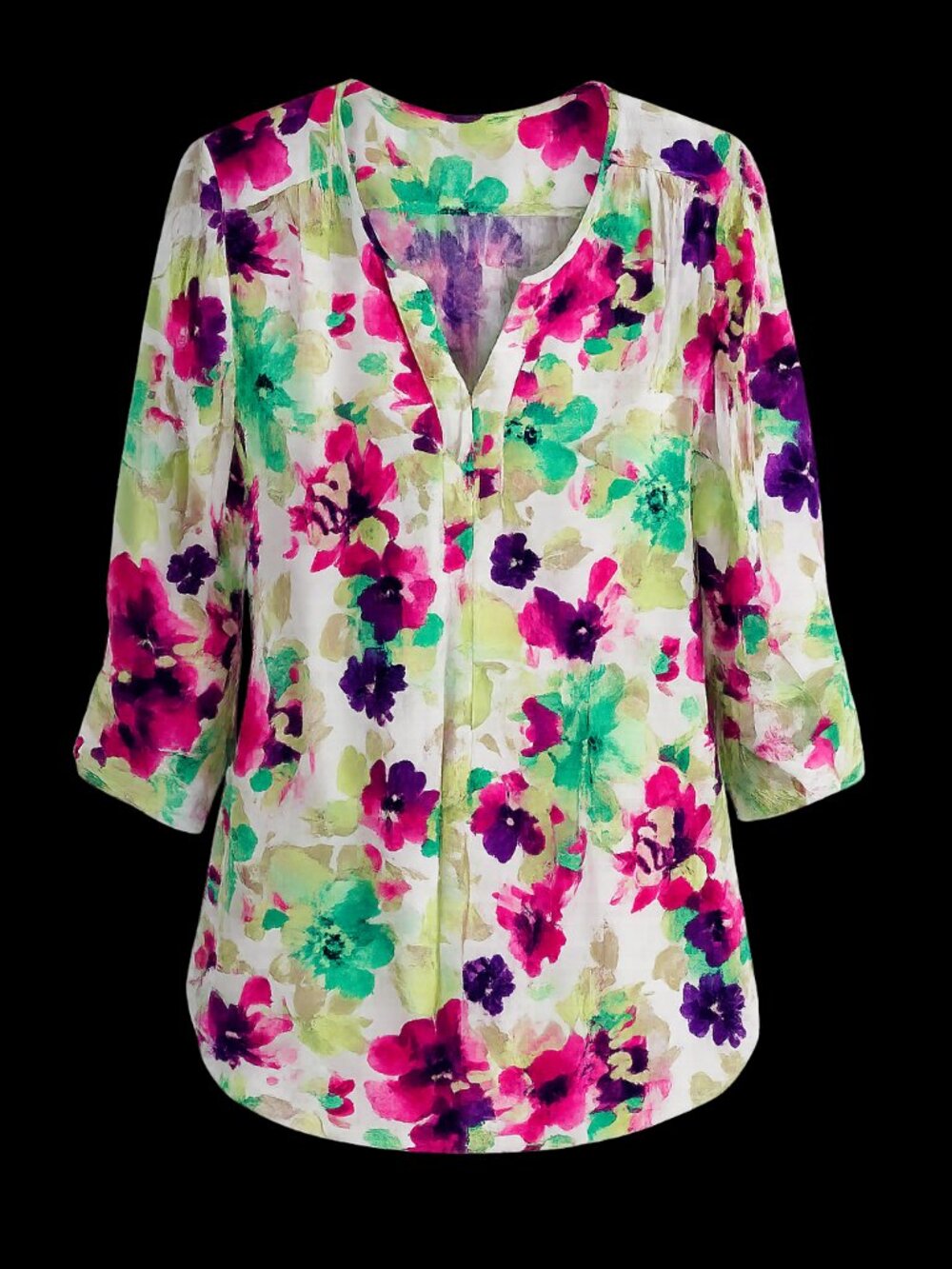 Croft & Barrow Floral Blouse 3X V-Neck Lightweight Rayon Spring Top 3/4 sleeve